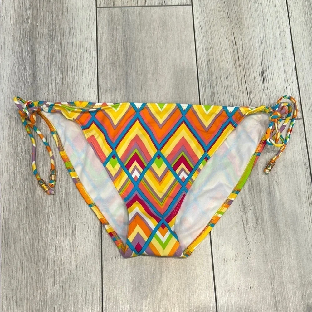 Wet Seal Retro print side tie bikini swim bottoms size XL